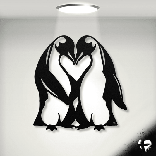 Penguin Love Metal Art Sign THG#377MA Wall Art Black 12 Inch