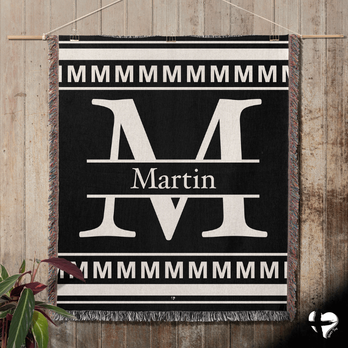 Split Letter Monogram - Black and White Woven Throw Blanket THG#347WB blanket