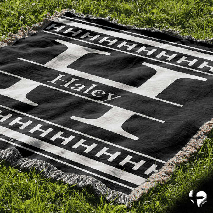 Split Letter Monogram - Black and White Woven Throw Blanket THG#347WB blanket 52x37 inch Graphics