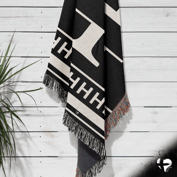 Split Letter Monogram - Black and White Woven Throw Blanket THG#347WB blanket