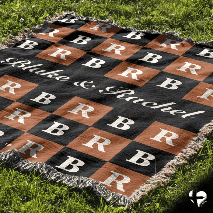 Personalized Couple Checkered Woven Blanket - THG#333WB