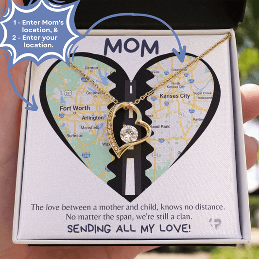 Mom - Love Knows No Distance - Forever Love Heart Necklace HGF#258FLR Jewelry 18k Yellow Gold Finish Standard Box