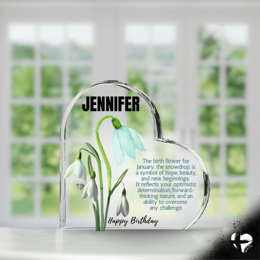 Birth Month Flower Collection 2 - Personalized Heart Plaque Jewelry Jan Snowdrop
