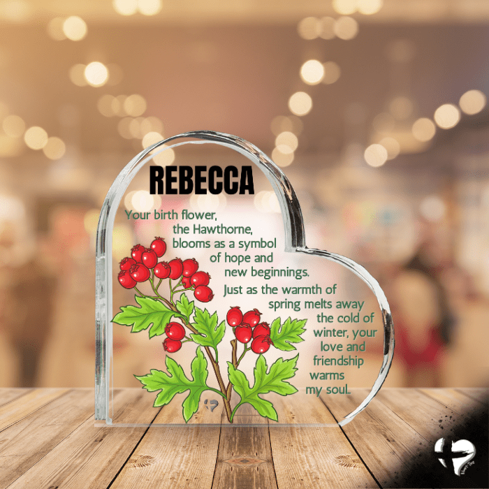 Birth Month Flower Collection 2 - Personalized Heart Plaque Jewelry May Hawthorne