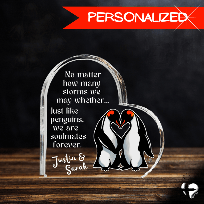 Penguin Soulmates Forever - Heart Acrylic Plaque HGF#342AH Jewelry
