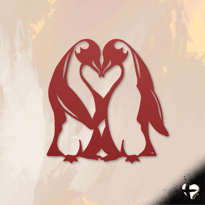 Penguin Love Metal Art Sign THG#377MA Wall Art Red 12 Inch