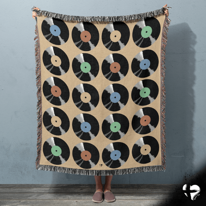 Retro Vinyl Record Display Woven Blanket THG#391WB blanket 60x80 inch Graphics