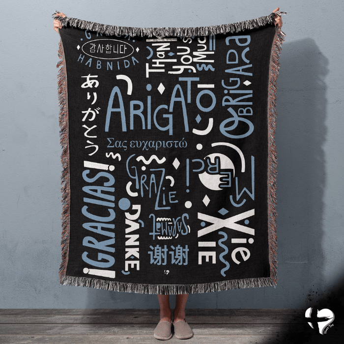 Gratitude Woven Blanket - Multi Language Thank You - THG#338WB blanket 60x80 inch Graphics
