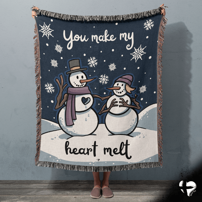 You Make My Heart Melt Snowman Woven Blanket THG#339WB-NP blanket 52x37 inch Graphics