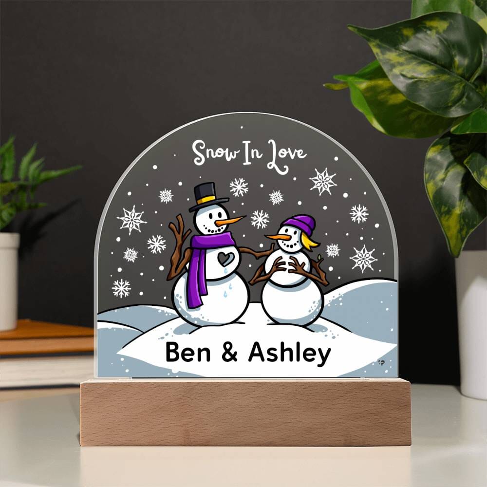 Couple Snow Globe Snowman Plaque - Custom Acrylic Sign - THG#340AD Jewelry Acrylic Dome with Wooden Base