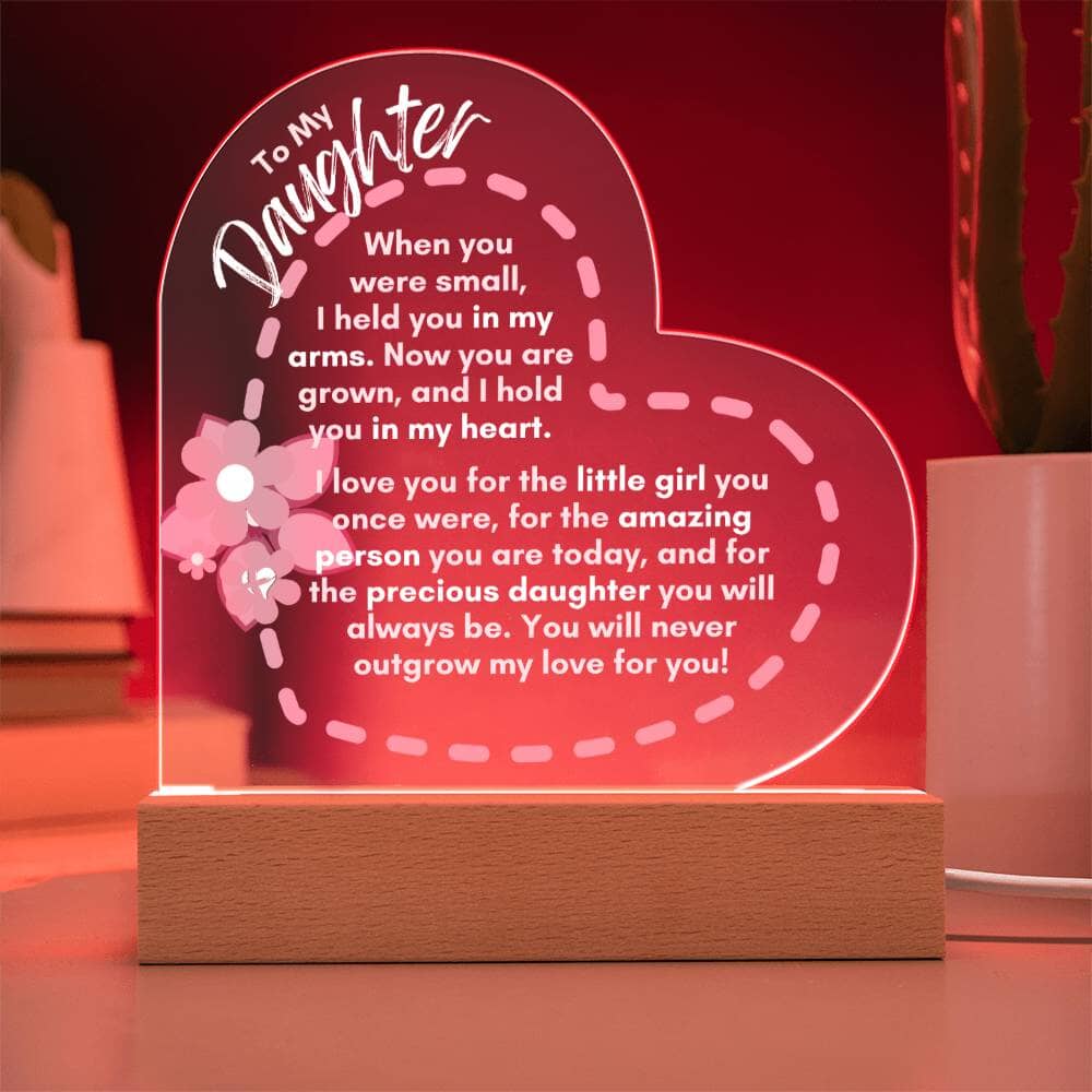 HGF#223LH Daughter LED Acrylic Heart Plaque Jewelry Acrylic Heart with LED Base