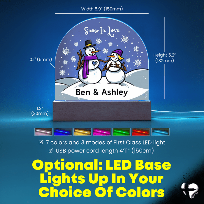 Couple Snow Globe Snowman Plaque - Custom Acrylic Sign - THG#340AD Jewelry Acrylic Dome with LED Base Snow In Love Quote