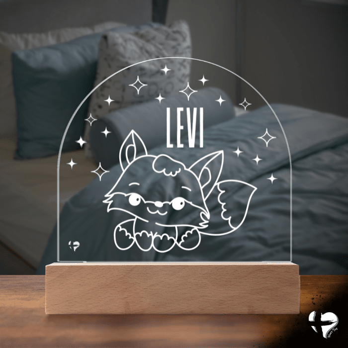 Custom Kid's Night Light with Name - Acrylic Dome Plaque Jewelry LED Base w/ Lights Fox