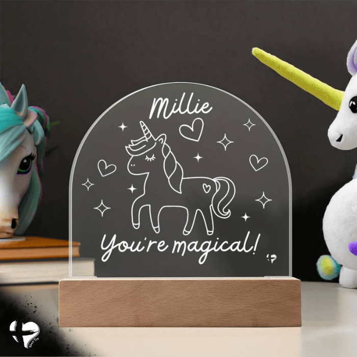 Unicorn Night Light - Acrylic Dome Plaque - HGF#357AD Jewelry Wooden Base (No Light)
