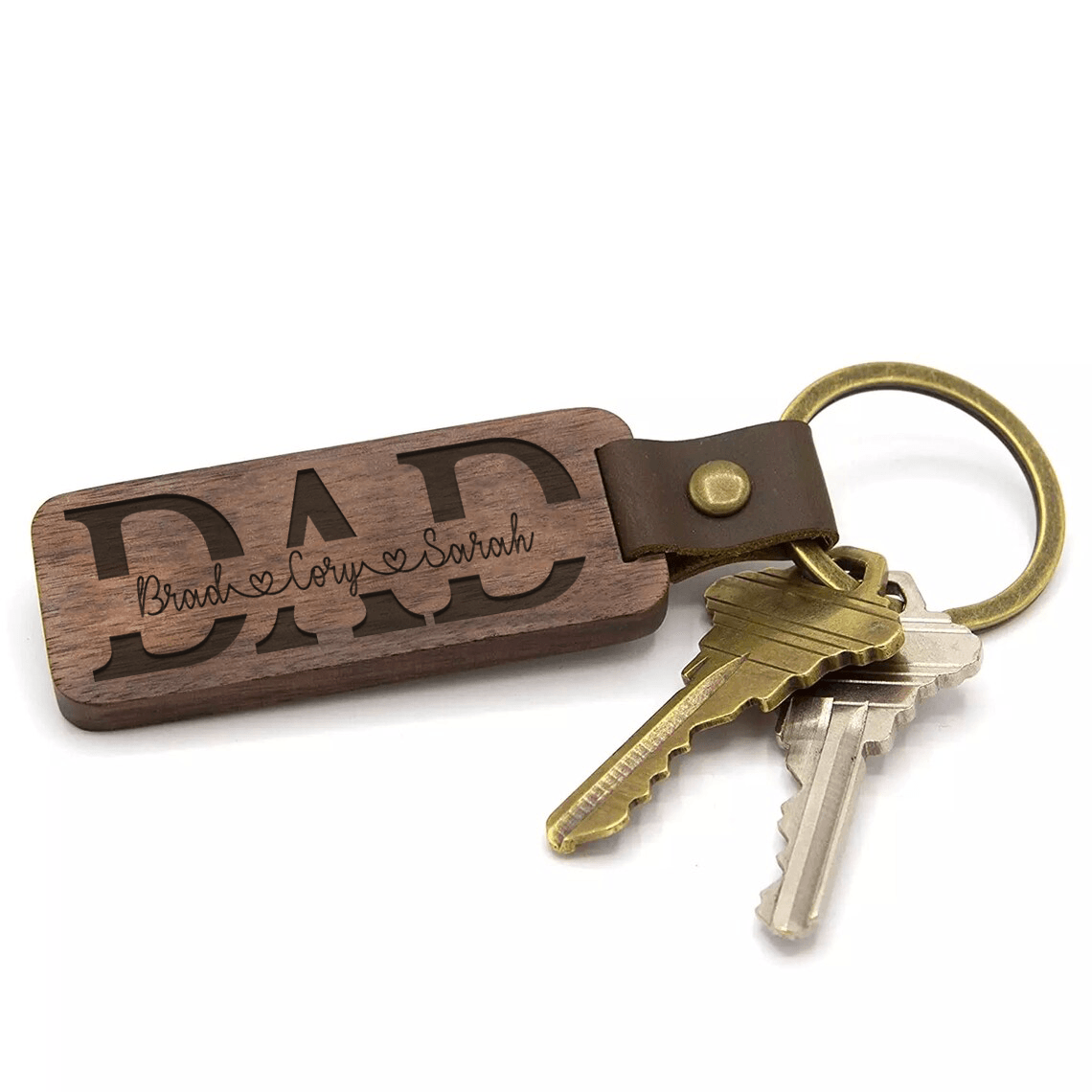 Dad - Kid Names - Engraved Wooden Keychain custom