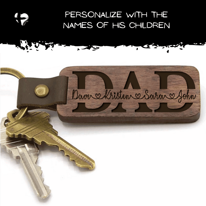 Dad - Kid Names - Engraved Wooden Keychain custom