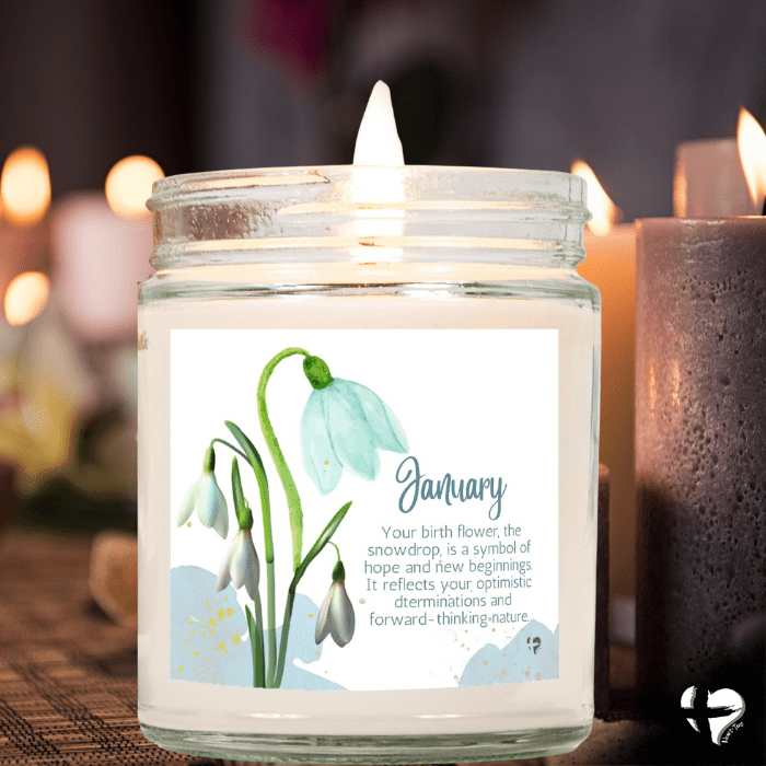 HGF#258SC January Snowdrop Candle – Heart-Teez