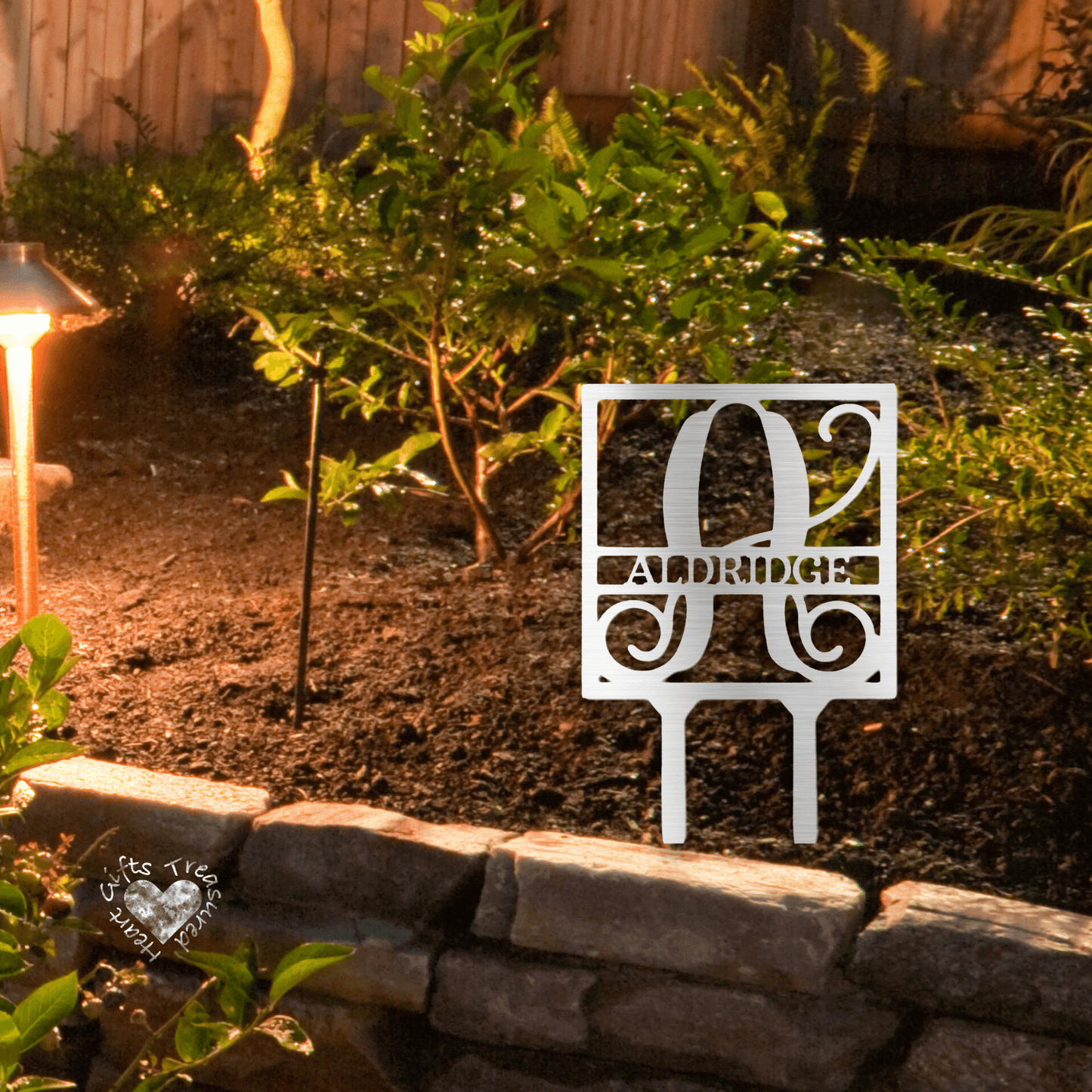 Last Name Metal Garden Stake Custom Silver 18"