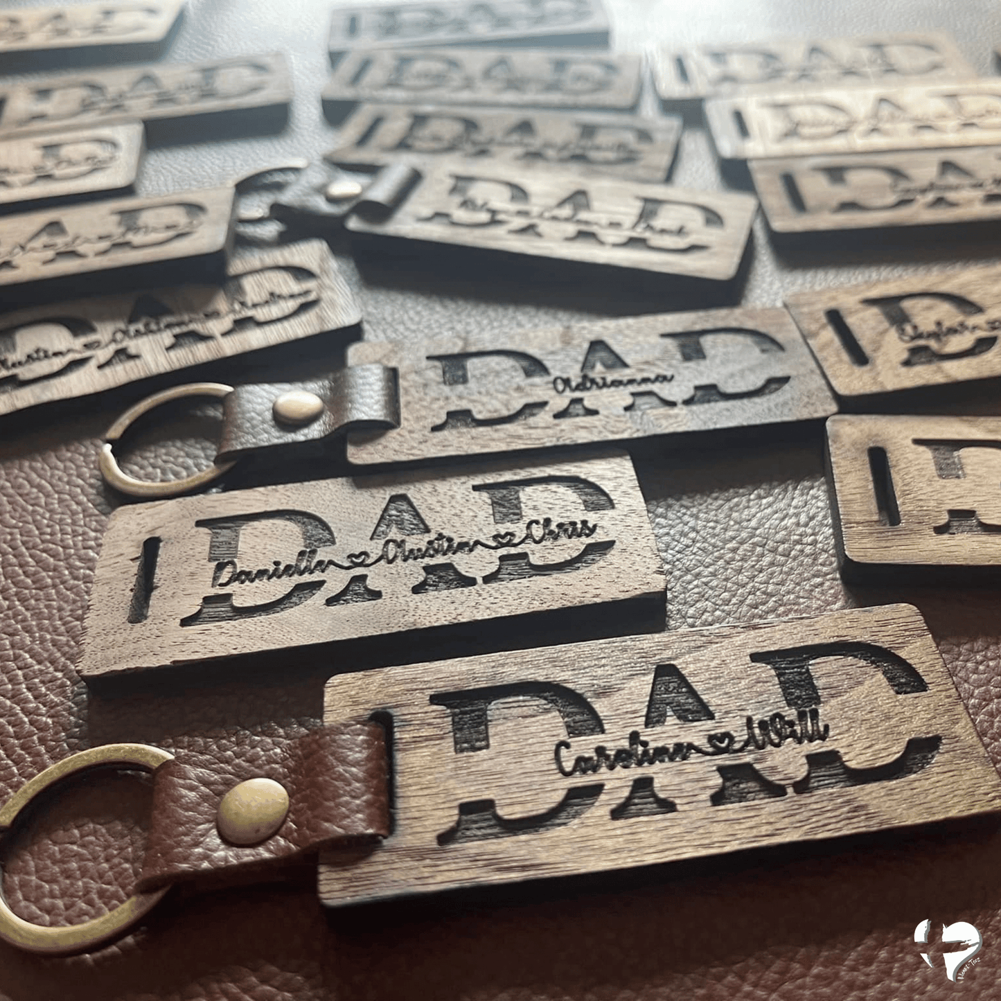 Dad - Kid Names - Engraved Wooden Keychain custom