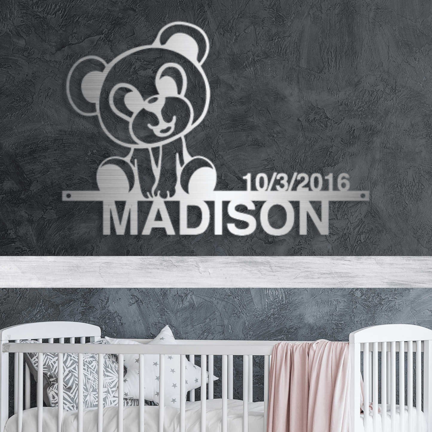 Teddy Bear Nursery Sign custom Silver 12"