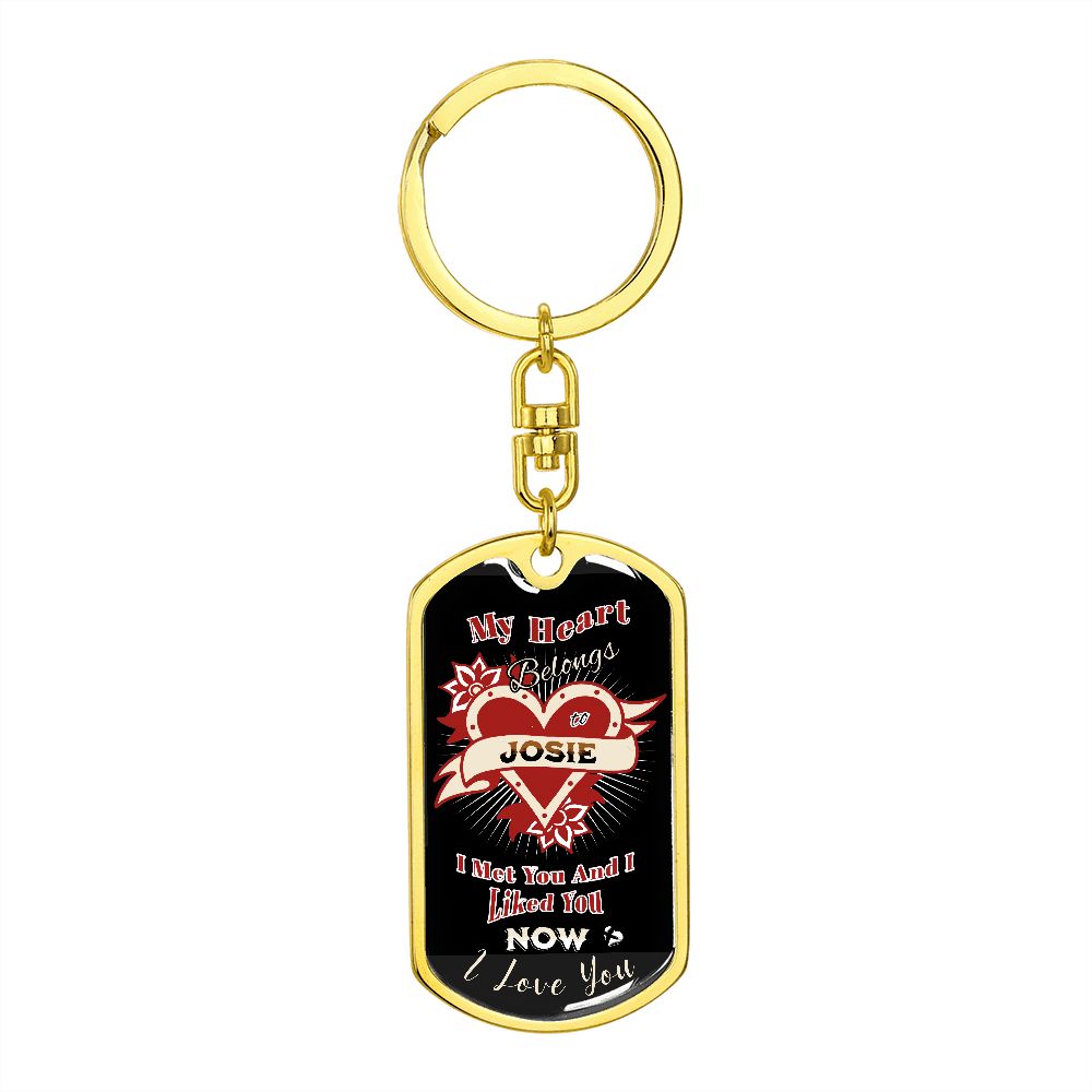 Boyfriend Girlfriend - My Heart Belongs To You - Personalized Keychain HGF#212KCv2 Jewelry Dog Tag with Swivel Keychain (Gold) No