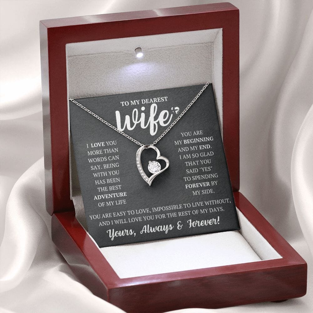 Dearest Wife - More Than Words - Forever Love Heart Necklace HGF#252FL Jewelry 14k White Gold Finish Luxury Box
