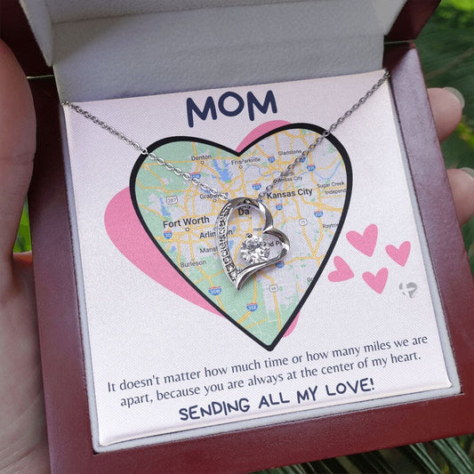HGF#256FL Mom - Love Across The Miles Forever Love Heart Necklace Jewelry