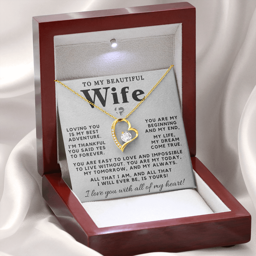 My Wife - My Best Adventure - Forever Love Heart Necklace HGF#98FLb Jewelry 18k Yellow Gold Finish Luxury Box