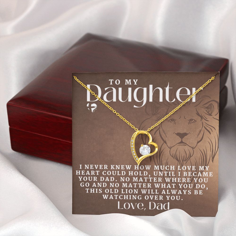 Daughter - This Old Lion - Forever Love Heart Necklace HGF#156FL R Jewelry 18k Yellow Gold Finish Luxury Box