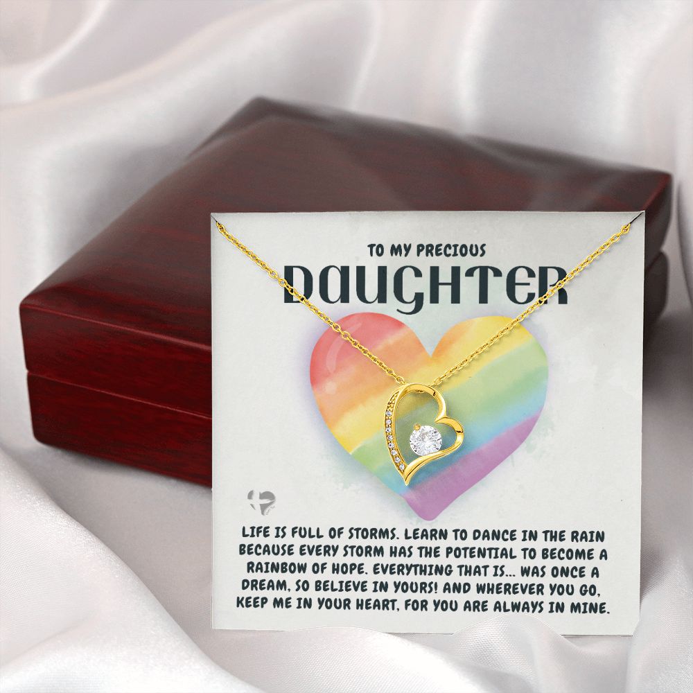 Precious Daughter - Storms Bring Rainbows - Love Heart Necklace HGF#199FL Jewelry