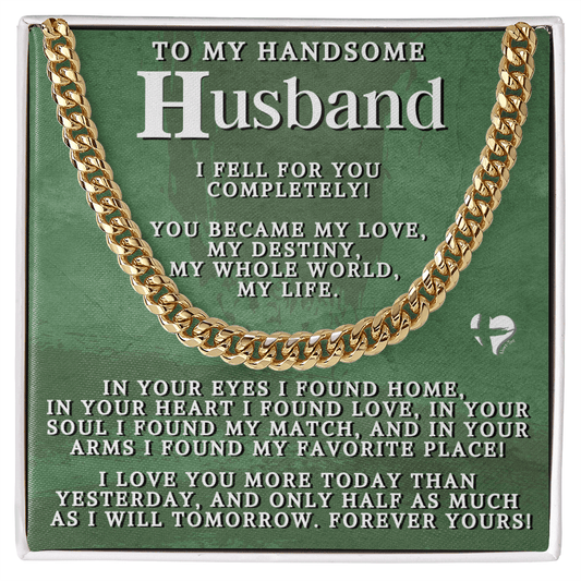 To Husband - My Love My Destiny Cuban Chain 2-80CCbGrn Jewelry 14K Gold Coated Standard Box