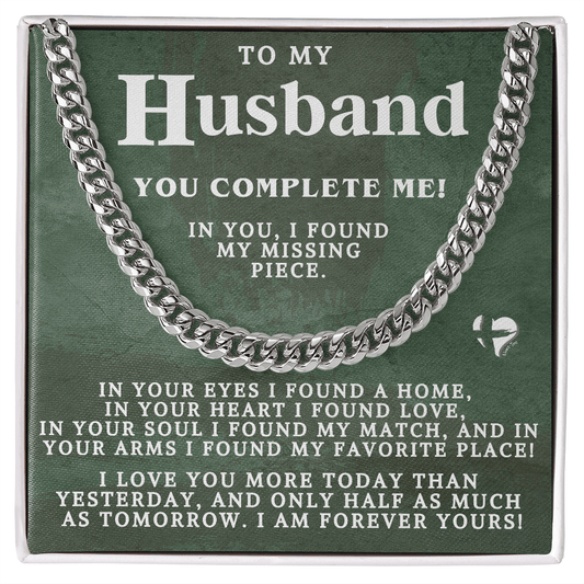 To My Husband - My Missing Piece - Cuban Chain Necklace 85CC2 Jewelry Stainless Steel Cuban Link Chain Standard Box