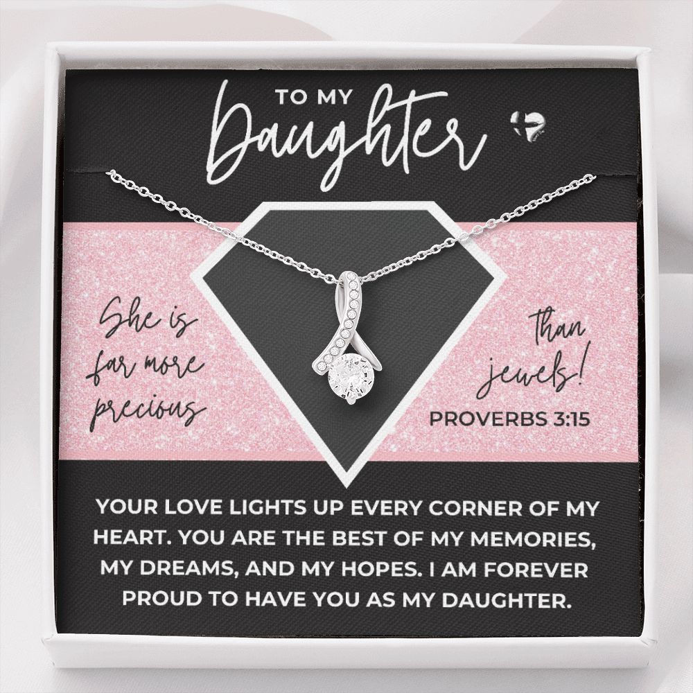 Daughter - Far More Precious Than Jewels- Alluring Beauty HGF#175AB Jewelry 14K White Gold Finish Standard Box