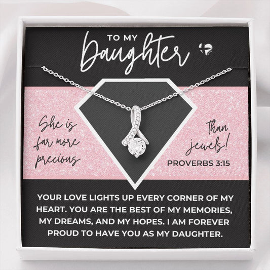 Daughter - Far More Precious Than Jewels- Alluring Beauty HGF#175AB Jewelry 14K White Gold Finish Standard Box