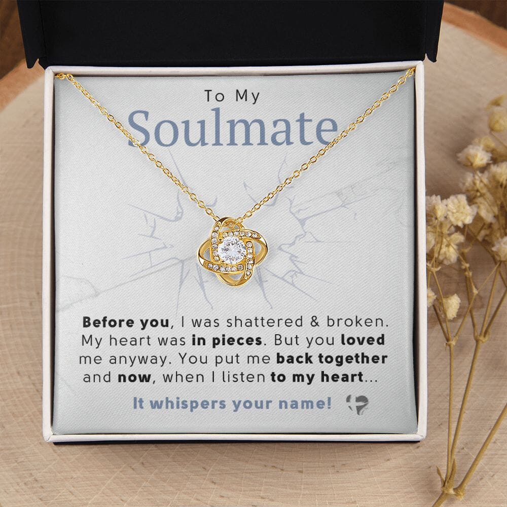 Soulmate - My Heart Whispers Your Name - Love Knot Necklace HGF#222LK Jewelry 18K Yellow Gold Finish Standard Box