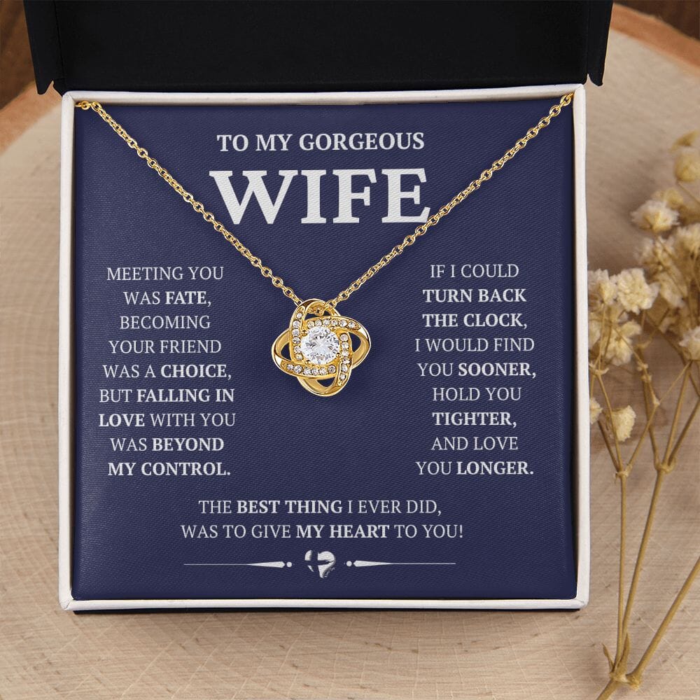 Wife - Beyond My Control - Love Knot Necklace HGF#228LK-P2V10 Jewelry 18K Yellow Gold Finish Standard Box
