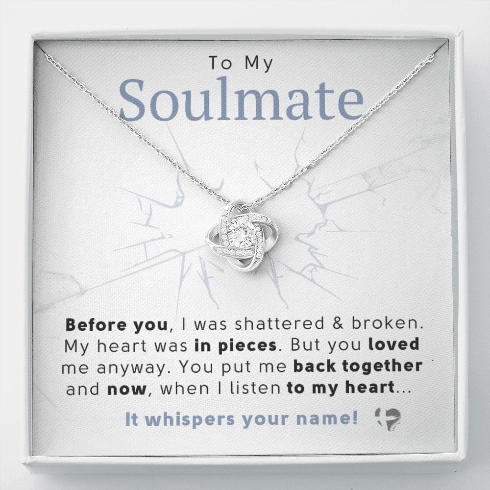 Soulmate - My Heart Whispers Your Name - Love Knot Necklace HGF#222LK Jewelry 14K White Gold Finish Standard Box