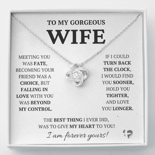 Wife - Meeting You Was Fate - Love Knot Necklace HGF#228LK Jewelry 14K White Gold Finish Standard Box