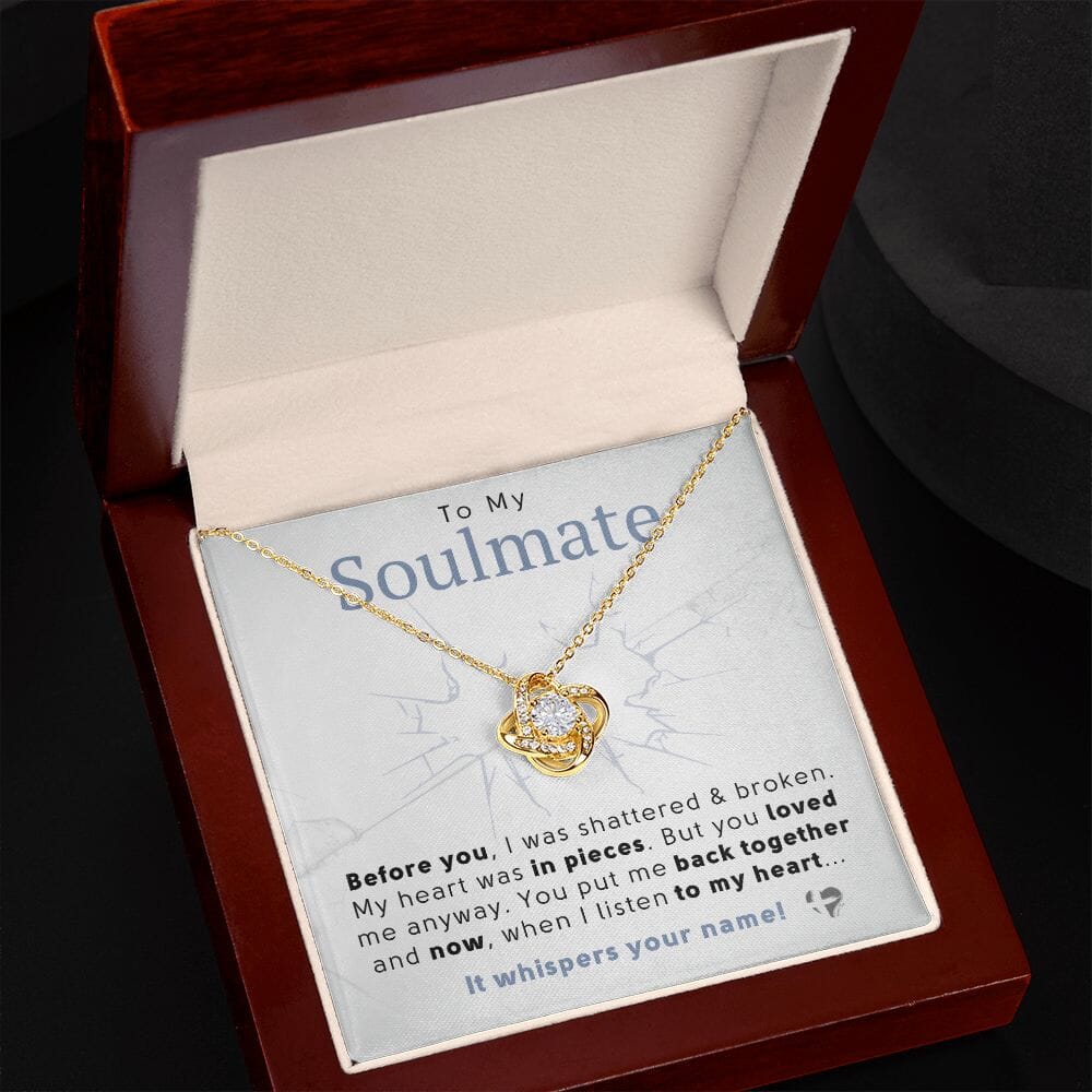 Soulmate - My Heart Whispers Your Name - Love Knot Necklace HGF#222LK Jewelry 18K Yellow Gold Finish Luxury Box