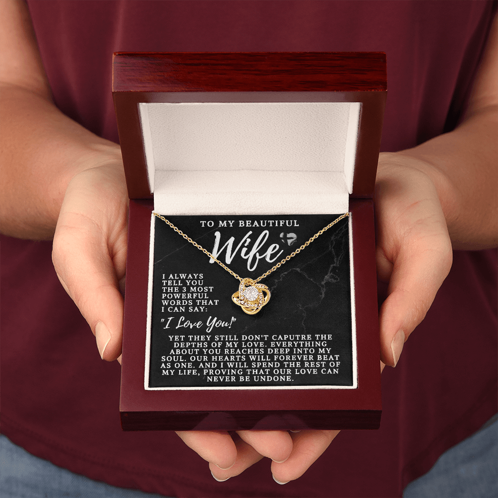 Wife - The 3 Most Powerful Words - Love Knot HGF#106LKSG Jewelry 18K Yellow Gold Finish Luxury Box