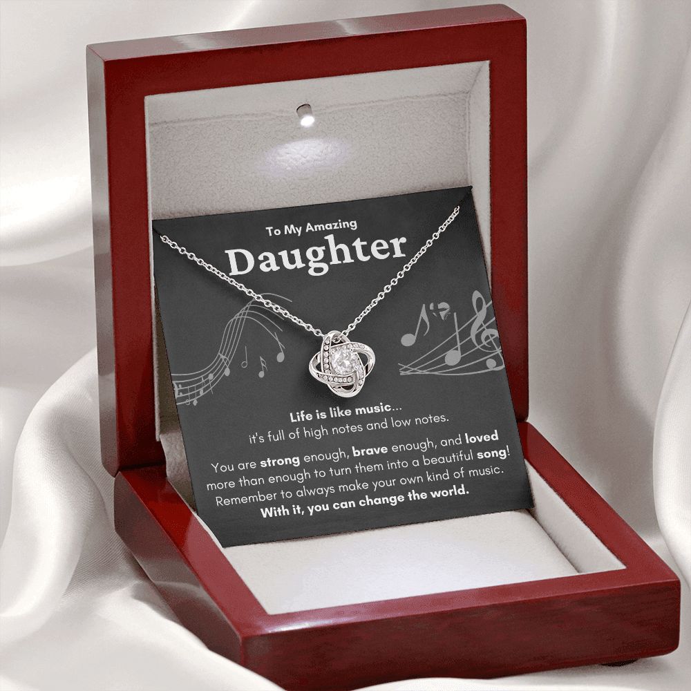 HGF#224LKa Daughter Necklace - Life Is Like Music dark Love Knot S&G Jewelry