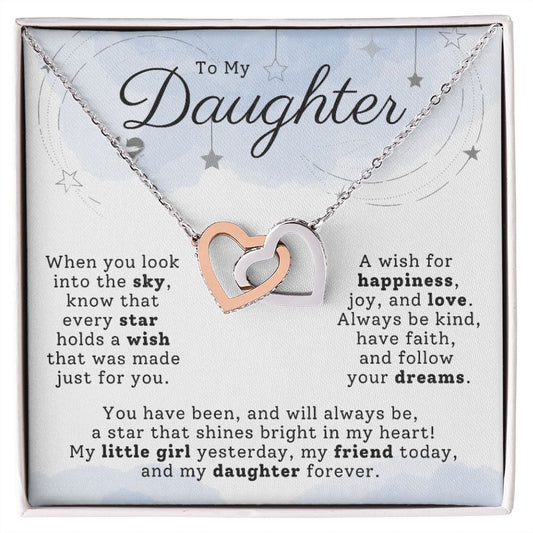 Daughter - A Star In My Heart - Interlocking Hearts HGF#197b2IH Jewelry Polished Stainless Steel & Rose Gold Finish Standard Box