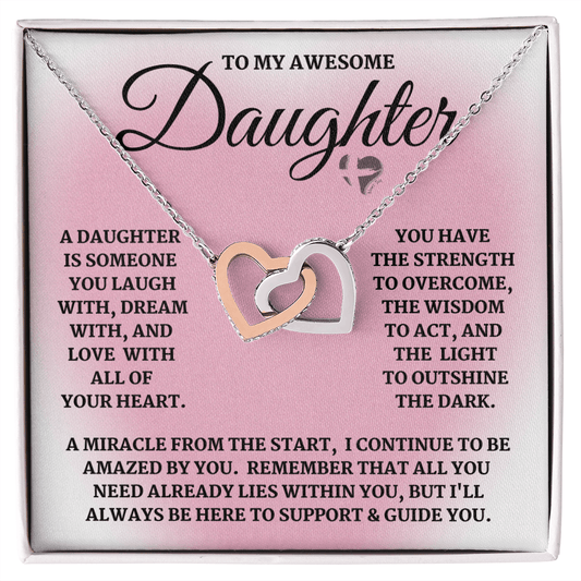 Daughter - Laugh, Dream, Love - Interlocking Hearts S&G HGF#124IHb1 Jewelry Polished Stainless Steel & Rose Gold Finish Standard Box