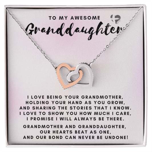 Granddaughter - Our Bond Never Undone - Interlocking Hearts S&G HGF#130IH Jewelry Polished Stainless Steel & Rose Gold Finish Standard Box