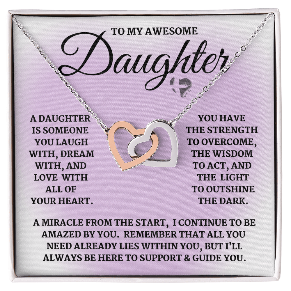 Daughter - Laugh, Dream, Love - Interlocking Hearts S&G HGF#124IHb2 Jewelry Polished Stainless Steel & Rose Gold Finish Standard Box