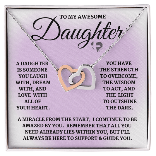 Daughter - Laugh, Dream, Love - Interlocking Hearts S&G HGF#124IHb2 Jewelry Polished Stainless Steel & Rose Gold Finish Standard Box
