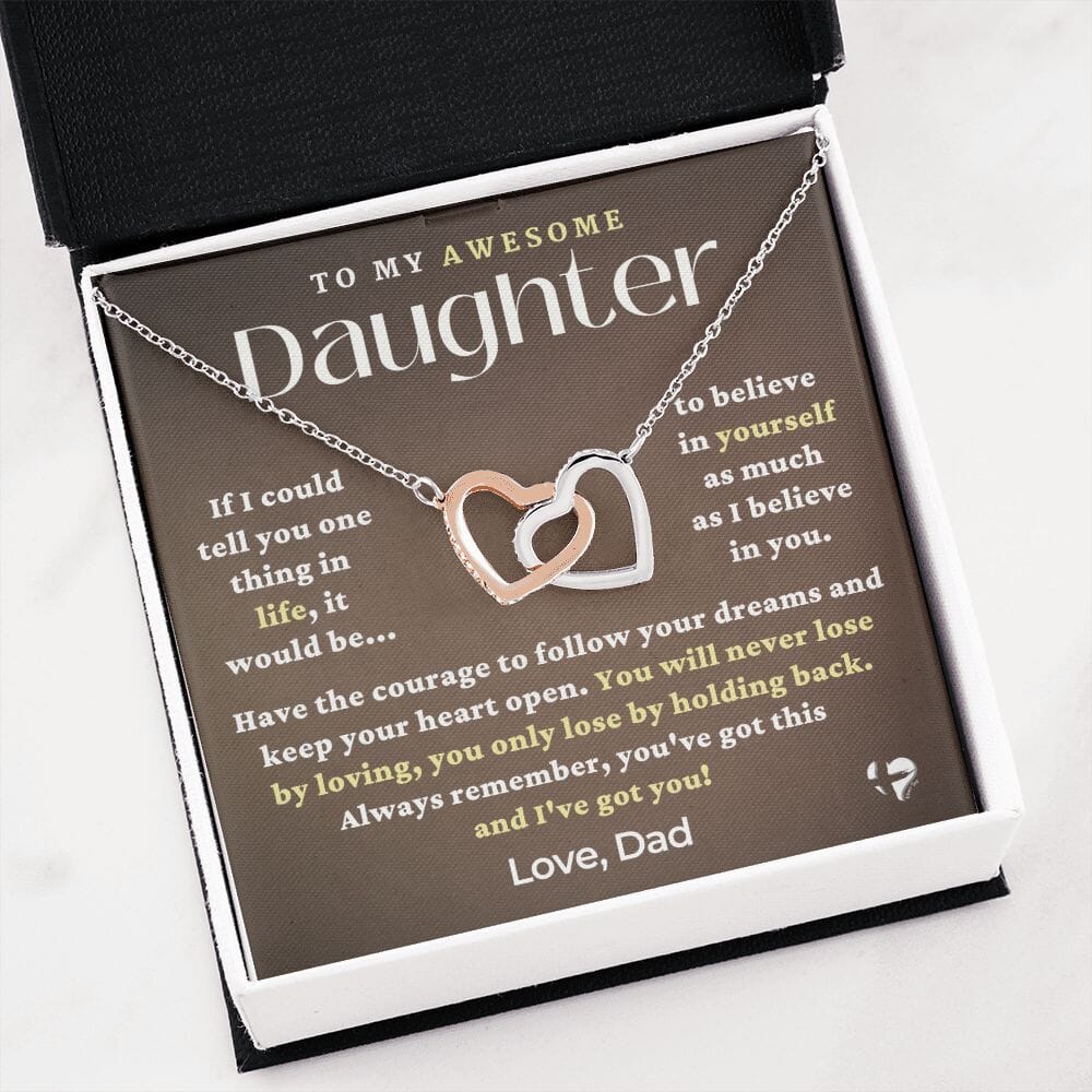 Daughter From Dad - You've Got This - Interlocking Hearts Necklace HGF#229IHv3 Jewelry