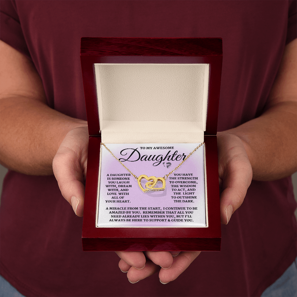 Daughter - Laugh, Dream, Love - Interlocking Hearts S&G HGF#124IHb2 Jewelry 18K Yellow Gold Finish Luxury Box