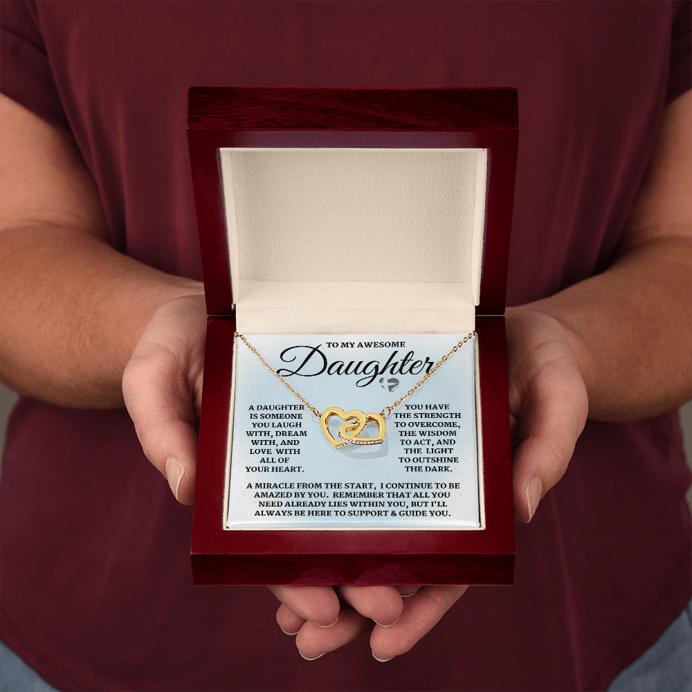 Daughter - Laugh, Dream, Love - Interlock Hearts S&G HGF#124IHb3 Jewelry 18K Yellow Gold Finish Luxury Box