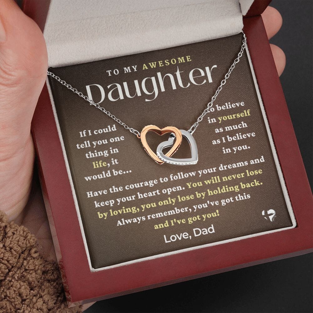 Daughter From Dad - You've Got This - Interlocking Hearts Necklace HGF#229IHv3 Jewelry Polished Stainless Steel & Rose Gold Finish Luxury Box
